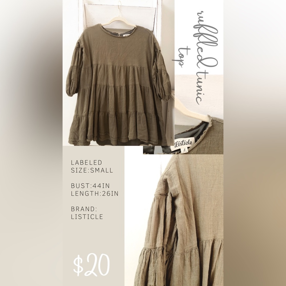 Ruffled Tunic / Sage / Olive green
